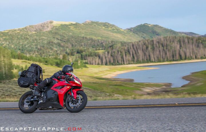 escape the apple part 9 video, A sportbike packed to the brim for a three day ride to the Moab Desert sweeps around the long curves of Highway 31 east of Salt Lake City