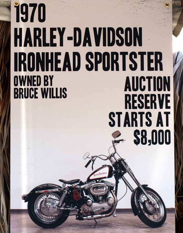 sons of anarchy third annual boot ride rally, Two bikes from the collection of Bruce Willis were auctioned for the Boot Campaign program including a 1962 Cushman Eagle and this 1970 Harley Davidson Ironhead Sportster