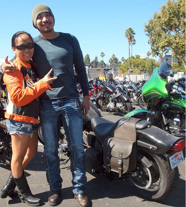 sons of anarchy third annual boot ride rally, Elaine and Lee Altobar rode in on a 2004 Harley Davidson Softail
