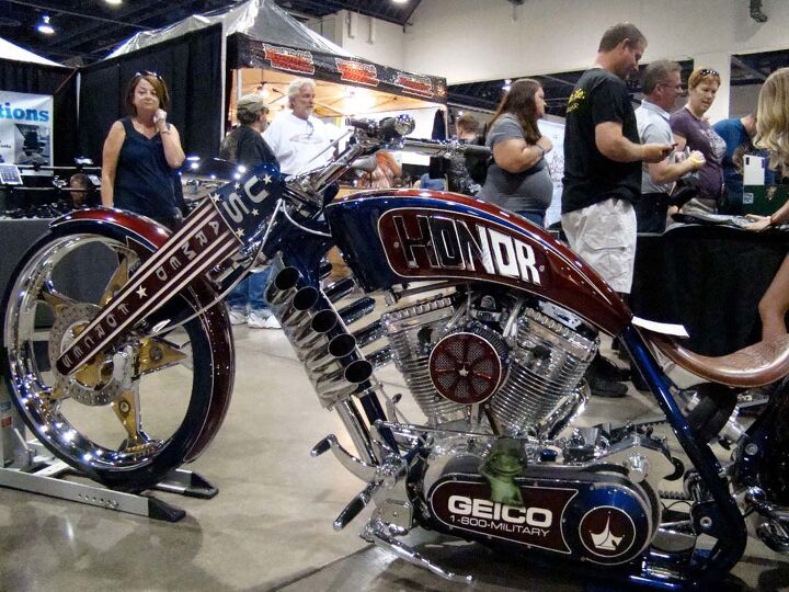 2013 las vegas bikefest report, Geico commissioned Paul Teutul Jr to build this bike honoring the armed forces