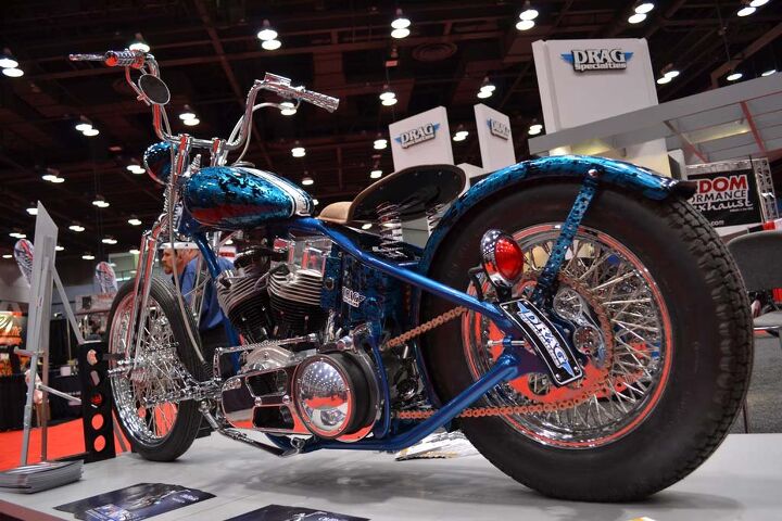 the 14th annual v twin expo in cincinnati, Custom blue bobber at the Drag Specialties booth