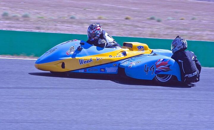 ahrma moto corsa classica, Chris Wood s Suzuki powered hack came second in Sidecar F1
