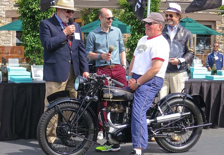 2014 quail motorcycle gathering, Best of Show Smiles all around for Gene Brown s 1925 Vincent HRD Python Sport which was also awarded the top prize in the Antique class