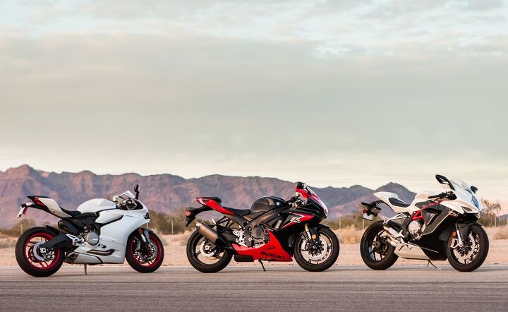 2014 super middleweight sportbike shootout video, The Ducati 899 Panigale MV Agusta F3 800 and Suzuki GSX R750 would have been called Superbikes a decade ago Now middleweights