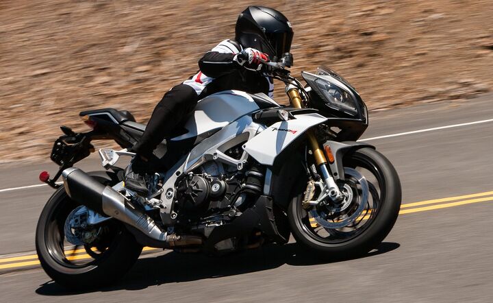 2014 ultimate streetfighter finale video, The Aprilia s riding position is more committed than its rivals with higher pegs and a longer reach to the handlebar