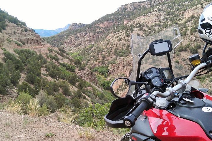 2014 bmw f800gs adventure vs triumph tiger 800xc, The F800GS s instrumentation could use an update but with scenery like this we weren t looking at the gauges very often