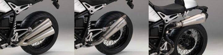 2014 bmw r ninet unveiling, BMW s planned customizability is reflected in the multiple exhaust canister and mounting options all of which allow for the retention of the cable controlled exhaust power valve