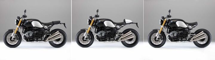 2014 bmw r ninet unveiling, Three versions of the saddle Standard solo with brushed aluminum tail cover and saddle only