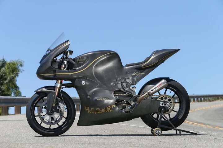 taylormade brough superior moto2 racer, Unconventional thinking like a monocoque chassis constructed entirely of carbon fiber a rear mounted radiator and A arm front suspension are just a few ways Taylor and Keogh differentiate this bike from the rest