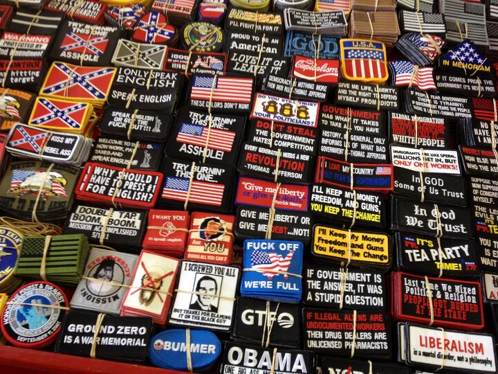 sturgis 2014 wrap up, The sea of patches has slogans to appeal to everyone from Tea Partiers to Latte Sipping Liberals Yeah mostly the right wing