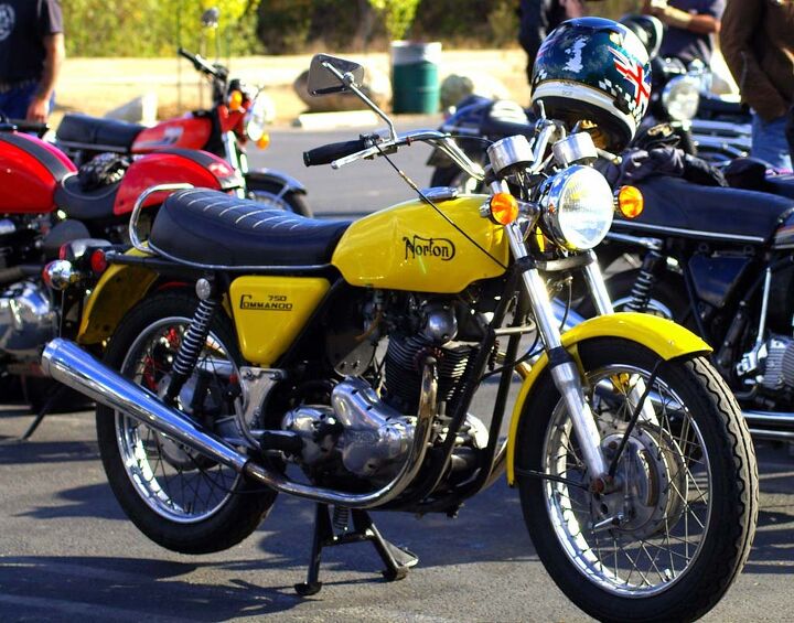 hansen dam rally report calling all brits, Very tasty Canary Yellow 750 Commando with sweet singing Dunstall pipes