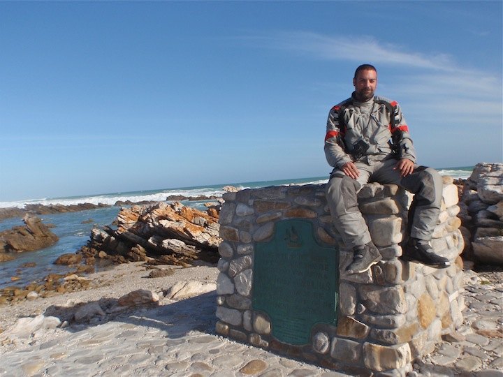 touring south africa by motorcycle, Cape Agulhas where the Atlantic and Indian Oceans meet