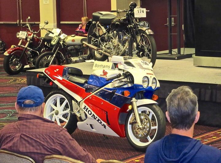 2015 bonhams motorcycle auction, Three Honda RC30s were on offer between the two auctions This low mile 1990 model brought a phone bidding war between buyers in the UK and Australia The Brit prevailed setting a new world record for the model at 52 900