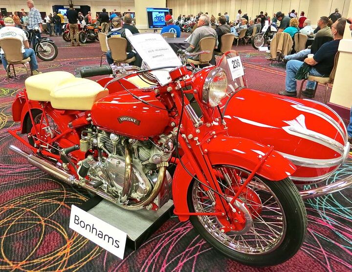 2015 bonhams motorcycle auction, Another offering from the Harris collection was this 1949 Vincent Rapide with electricstart and a Blacknell Bullet sidecar The gavel dropped at 126 500