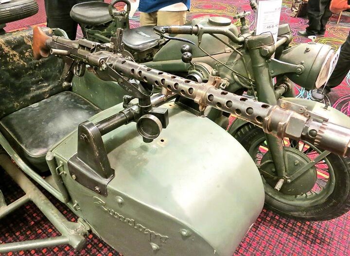 2015 bonhams motorcycle auction, The machine gun mounted on the chair would likely draw the attention of the local constabulary