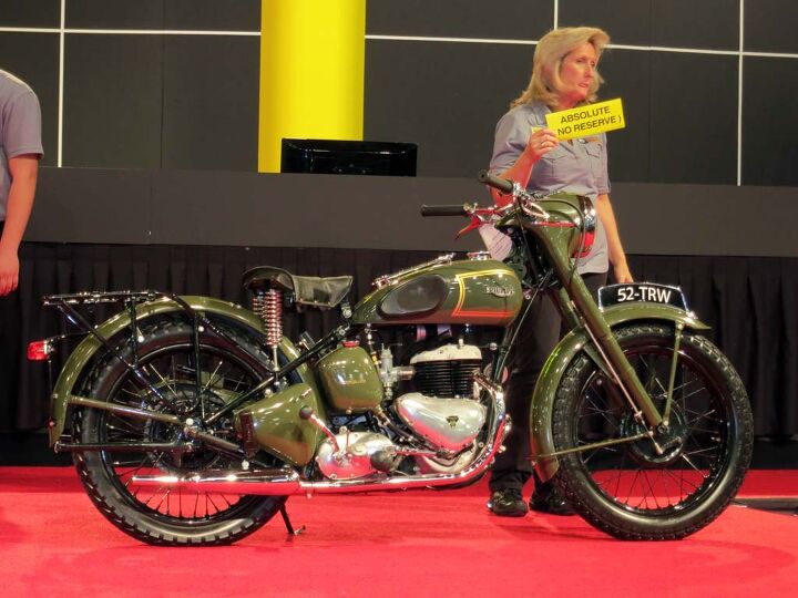 2015 mecum midamerica motorcycle auction, Two 1952 Triumph TRW military models were on the block This one sold for 4 750
