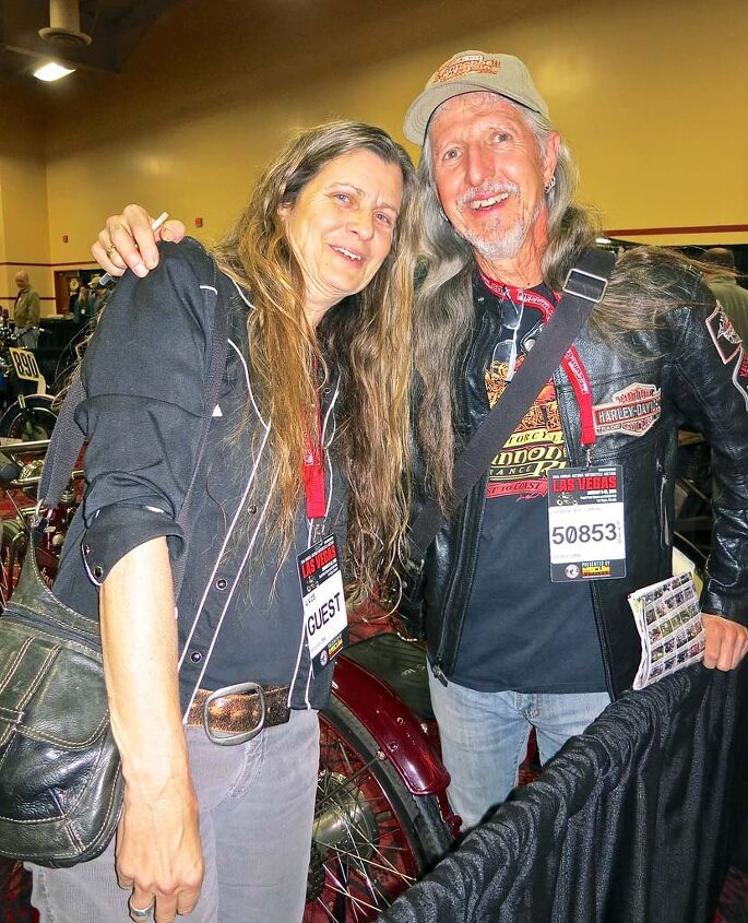 2015 mecum midamerica motorcycle auction, Cristine Sommer Simmons author of The American Motorcycle Girls 1900 to 1950 and husband Pat of the Doobie band of brothers flew in from Hawaii for the event