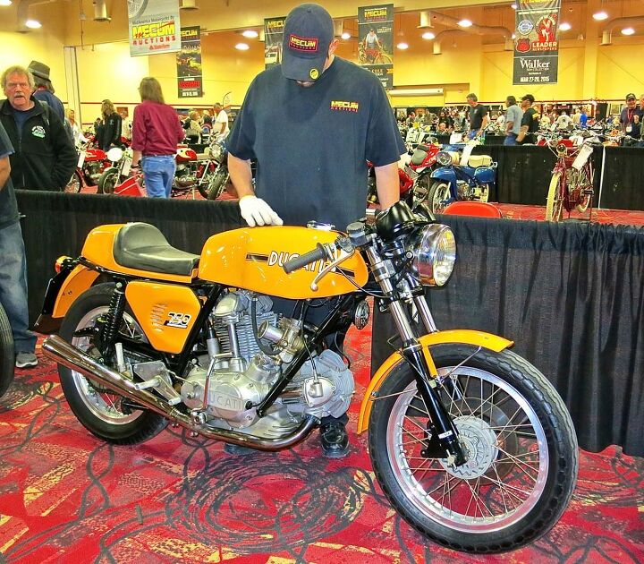 2015 mecum midamerica motorcycle auction, This was listed as a 1974 Ducati 750 Sport but according to several veteran Ducatisti on hand it was a 750 GT with a mixture of Sport and aftermarket pieces The owner nonetheless insisted on its authenticity and declined an offer of 27 000 As one wag noted even if Guido himself was at the end of the assembly line that day in Bologna the bike wouldn t have left the factory as a Sport