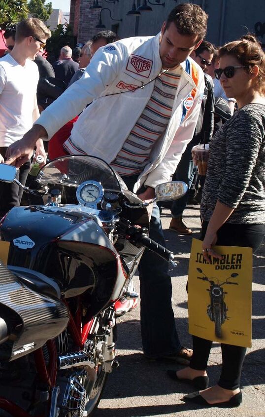 raduno italia dancing with ducs at deus ex machina, Guess who brought the Gulf Heuer Ducati Jacket patches do tell the story Yes that s the owner of the Ducati 748 seen above Rick Carmody His lady friend seems hinting at something for herself