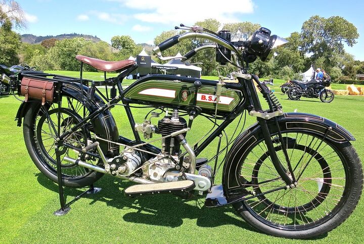 the quail motorcycle gathering 2015 report, A 1918 BSA Model H was entered for display by Budd Schwab
