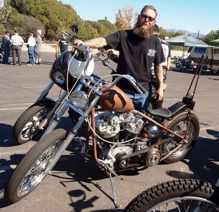 36th annual hansen dam rally report, Best O G Shovel Chopper Brandon rumbled in on his 82 Shovelhead done Old School with open primary sissy bar and we don t need no stinkin flashy paint job