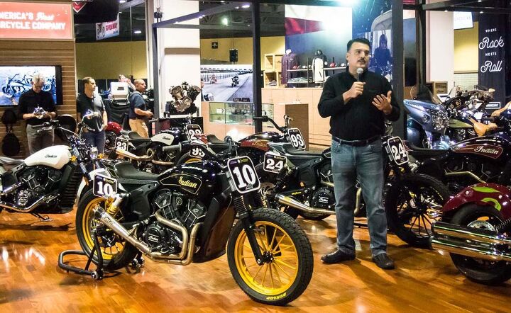 international motorcycle show long beach 2015, Polaris was already on a tear even before introducing the new 8 999 Scout Sixty Polaris mastermind Steve Menneto amid a sea of Roland Sands customs was the man with the plan