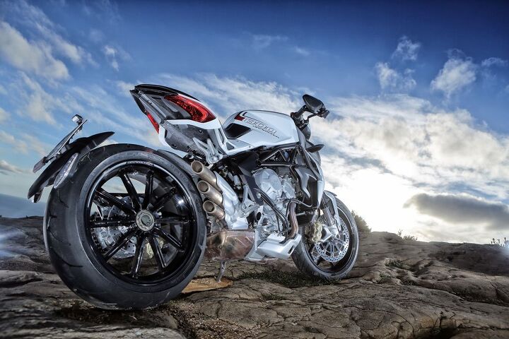 2014 mv agusta brutale 800 dragster review, Sporting a beefy 200mm rear tire and some revised ergonomics the 800 Dragster is more stable that the Brutale 800