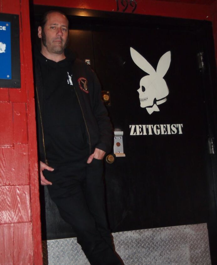 motorcycle places zeitgeist, Bouncer Joe has been holding up this wall for 17 years and has seen it all Be nice to him