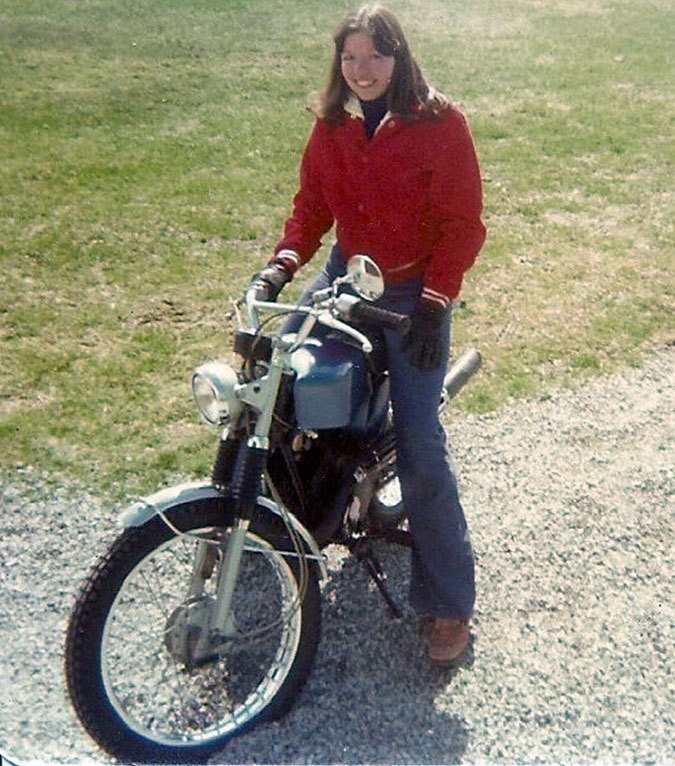 born to ride growing up as a motorcyclist, A picture of my mother with her first motorcycle a Kawasaki 175