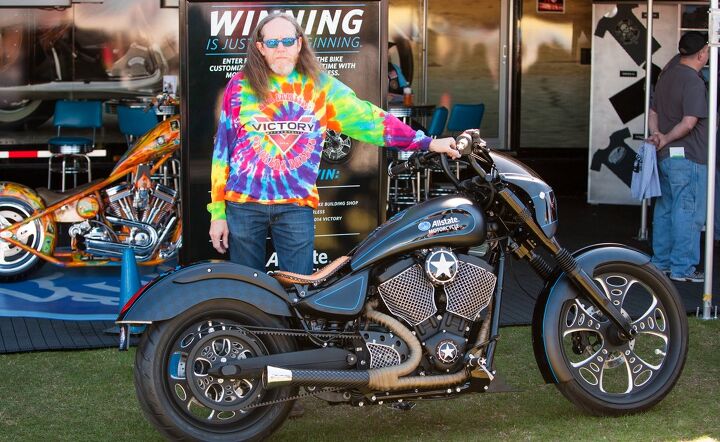 an interview with dallas custom bike builder rick fairless, Fairless shows off the Allstate custom bike at Daytona Bike Week