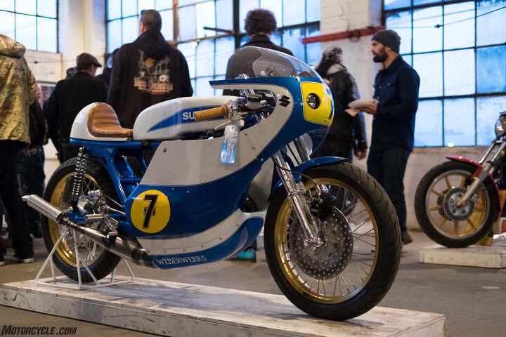 the one motorcycle show 2017 report, A 1975 Suzuki T500 converted into a GP replica racer from Justin Weber