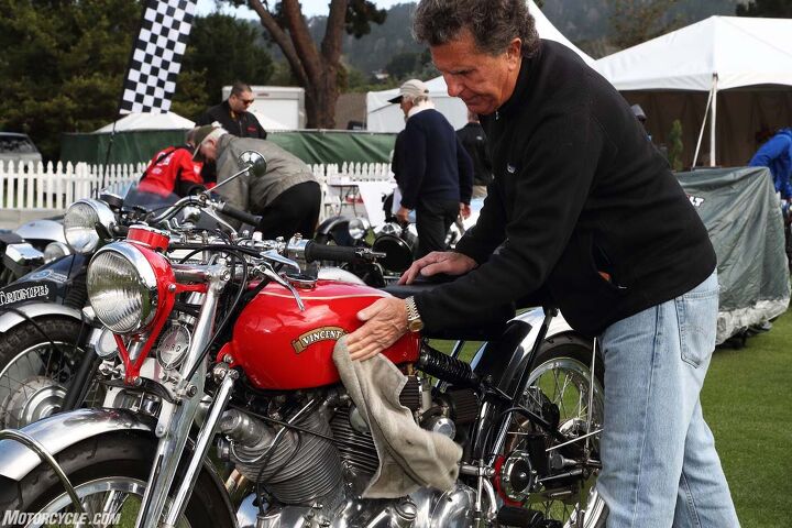 the ninth annual quail motorcycle gathering, Polishing a beautiful Vincent