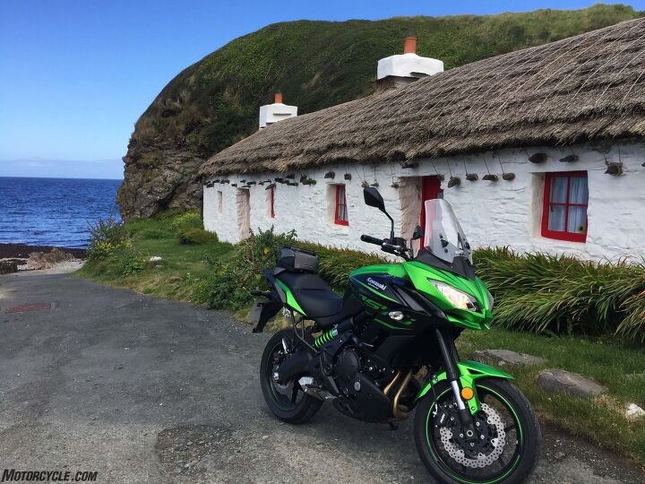 2017 isle of man tt wrap up report, Kawasaki Versys in front of the fishing cottage at Niarbyl that served as the home of the quite deceased Ned Devine