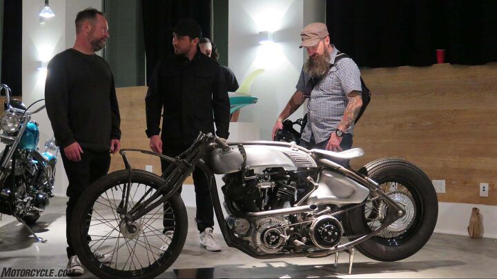 ninth annual brooklyn invitational custom motorcycle show report, Andrew Campo of Meta and Zach Cohen of Cohen Sons debate who s going to nut up and start Sosa s bike