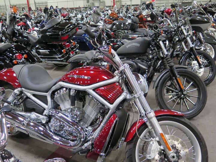 inside a motorcycle auction, There were quite a few tasty V Rods but maybe it only seemed that way because Harleys made up the bulk of the bikes for sale in San Diego