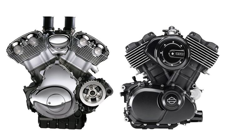 saying yes before thinking things through, Harley s V Rod motor left received development assistance from Porsche H D s new Street 500 750 engine right is all new but shares similar architecture