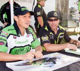 jeremy toye interview from victory on pikes peak to 210 mph on a kawasaki h2r, Toye right meets the fans at Laguna Seca during Kawasaki s Ninja Nights celebration of the Ninja s 30th Anniversary
