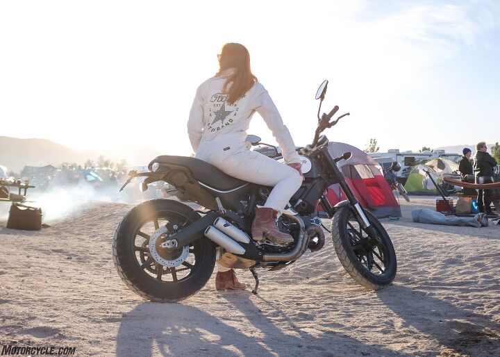 babes ride out 2017, Jenna Stellar the one woman show behind Stellar Moto Brand enjoying the sunrise on her Ducati Scrambler
