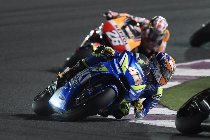 motogp 2018 losail results, Alex Rins looked to get a good start to the season after an injury plagued 2017 Rins stayed with the race leaders until he lost the front on the second corner with 10 laps to go