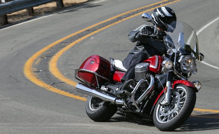2015 moto guzzi california 1400 touring first ride review video, The windshield offers great weather protection while still allowing a 5 11 rider to see over it easily