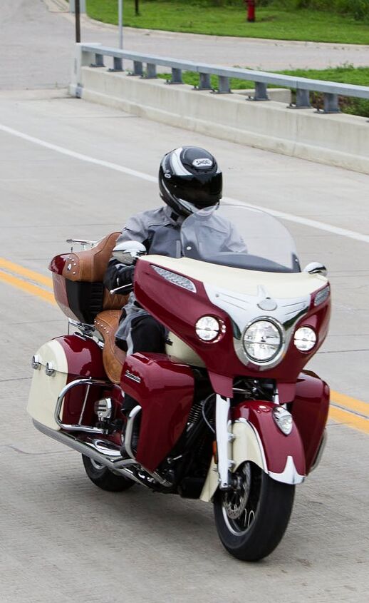 2015 indian roadmaster first ride review, The new windshield is in lower but with a flatter curve at the top improving rider passenger weather protection