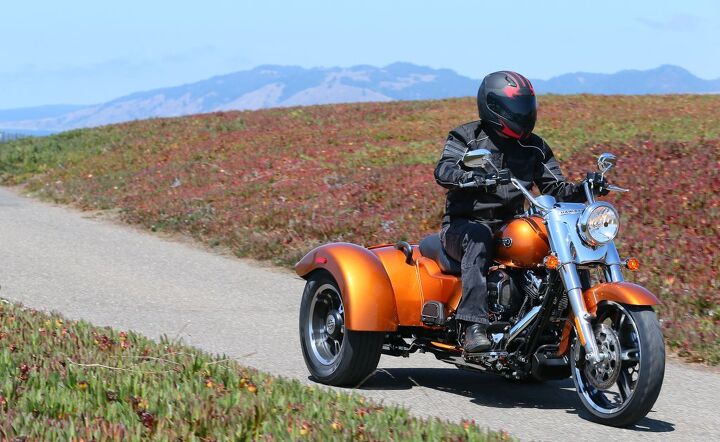 2015 harley davidson freewheeler review, The Freewheeler s engine adds to the fun the harsh rear suspension not so much