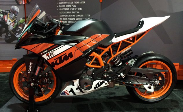 2014 international motorcycle shows long beach wrap up report, MotoAmerica s newest class the RC Cup will use identically prepared KTM RC390s to help bring out the best youth talent in America