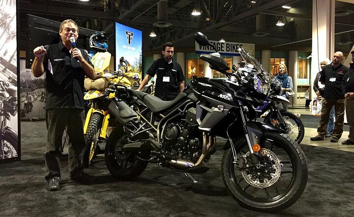 2014 international motorcycle shows long beach wrap up report, The Triumph Tiger XRx illustrates a further refinement of the Tiger 800 mission and features cruise control a first in its class
