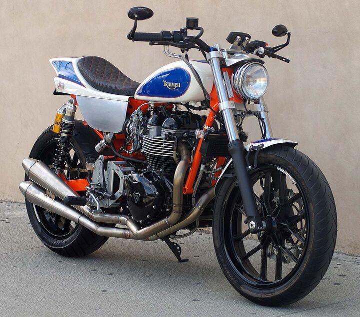 south bay triumph triumph performance usa feature, The Tracker model is available by custom order It uses Carrozzeria forged aluminum wheels a 41mm KYB fork and twin Ohlins shocks