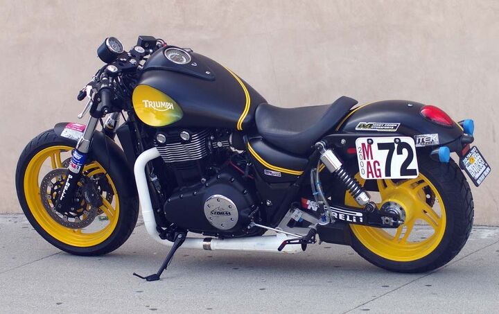 south bay triumph triumph performance usa feature, Looking like solid muscle SBT s dramatically painted 1700cc Triumph Thunderbird based Bonneville Salt Flats record challenger produces 130 hp At its last run it was just 4 mph shy of the world record and preparing to go for it again