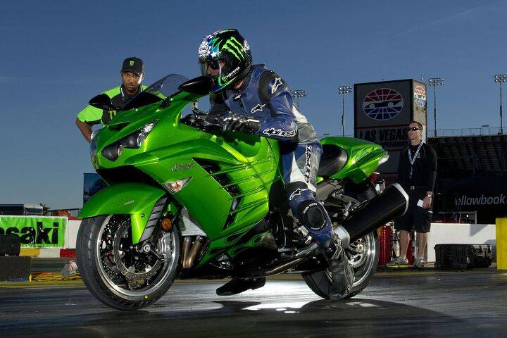 riding kawasaki s supercharged ninja h2 h2r rickey gadson interview video, Rickey Gadson a Kawi sponsored rider for nearly 20 years observes Duke launching the 2012 ZX 14R