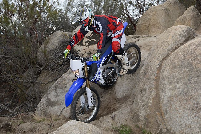2015 yamaha wr250f first ride review, The WR s user friendly power is more abundant than ever although we wish that its ECU could be just a tad richer down low to enhance off idle throttle response Keeping the engine slightly wound up and placing a ready finger over the clutch lever helps to avoid the hiccups when grunting over obstacles at low speeds