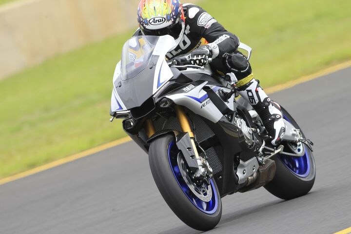2015 yamaha yzf r1 yzf r1m first ride review video, With the throttle pulled back and the front about to come up if lift control was activating while this photo was taken I really couldn t tell