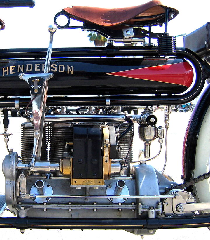 the history of four cylinder motorcycle engines in america, The 100 plus year old ad comes to life Henderson brought out its new 57 cubic inch 934cc four cylinder in 1912 Its engine was started with a hand crank